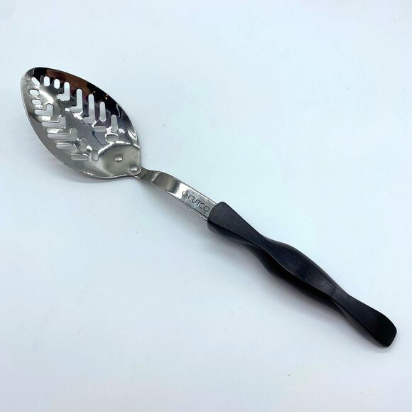 Cutco Metal Slotted Serving Spoon Kitchen Utensil Brown Handle Stainless Steel - Picture 1 of 7